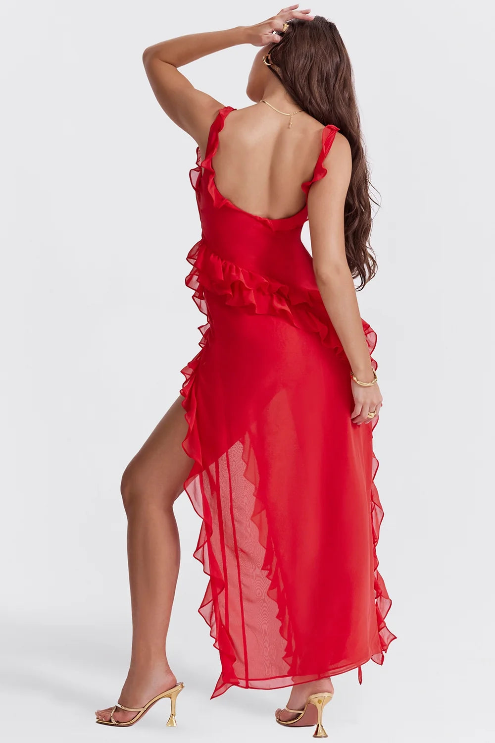 cherry ruffle maxi dress