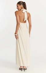 Hilda Maxi Dress Knot Detail Halter Neck Maxi Dress in Natural