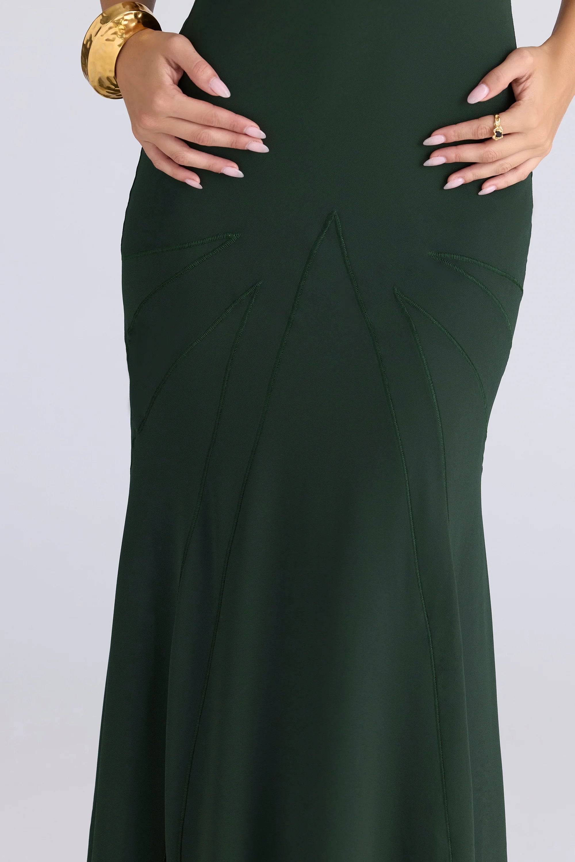 forest green georgette panelled maxi dress