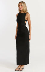 Liora Midi Dress Boat Neck Side Twist Strap Midi Dress in Black