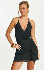 Audrey Mini Dress Halter V Neck Dress in Black