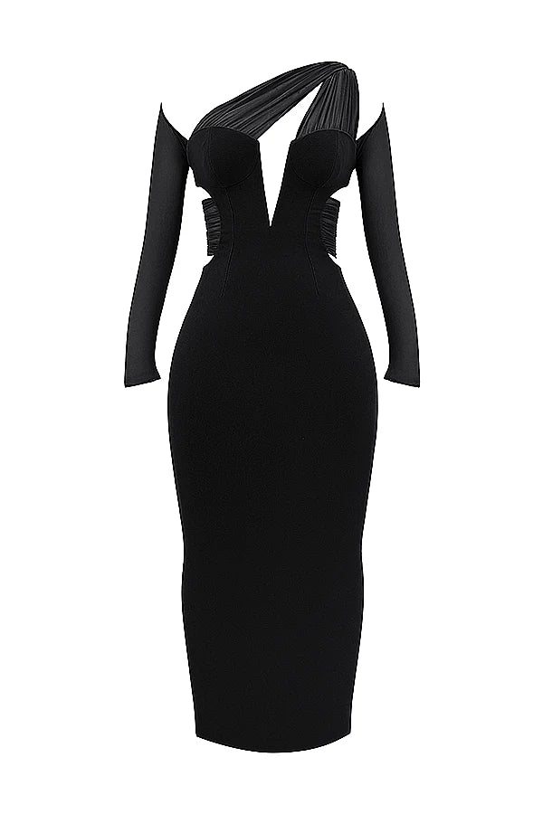 black plunge maxi dress