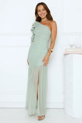Sundrenched Nights One Shoulder Maxi Dress Sage