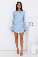 Elodie Long Sleeve Mesh Mini Dress Blue