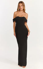 Karina Maxi Dress Off Shoulder Corset Bodice Lace Up Back Dress in Black