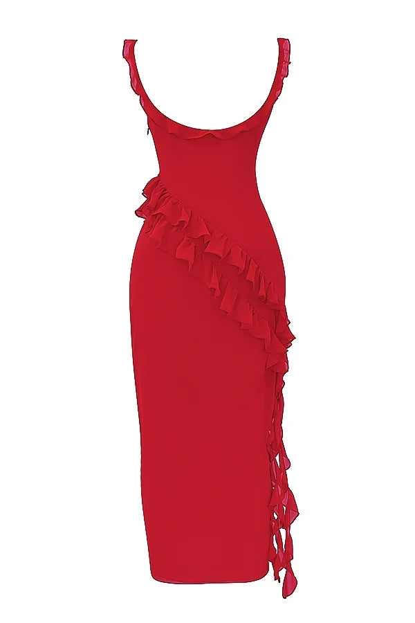 cherry ruffle maxi dress