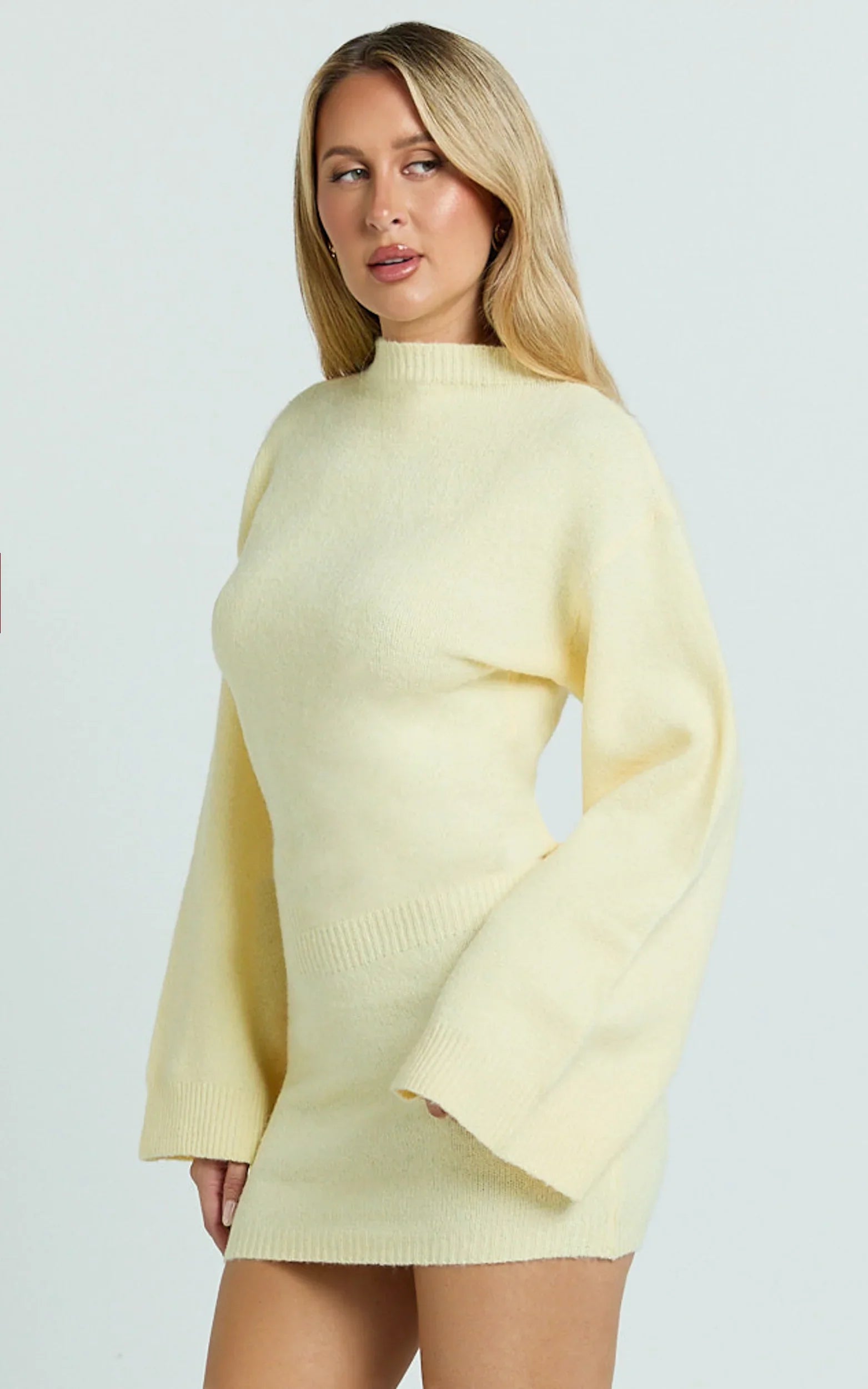 Dakota Mini Dress Knit Long Sleeve Dress in Lemon