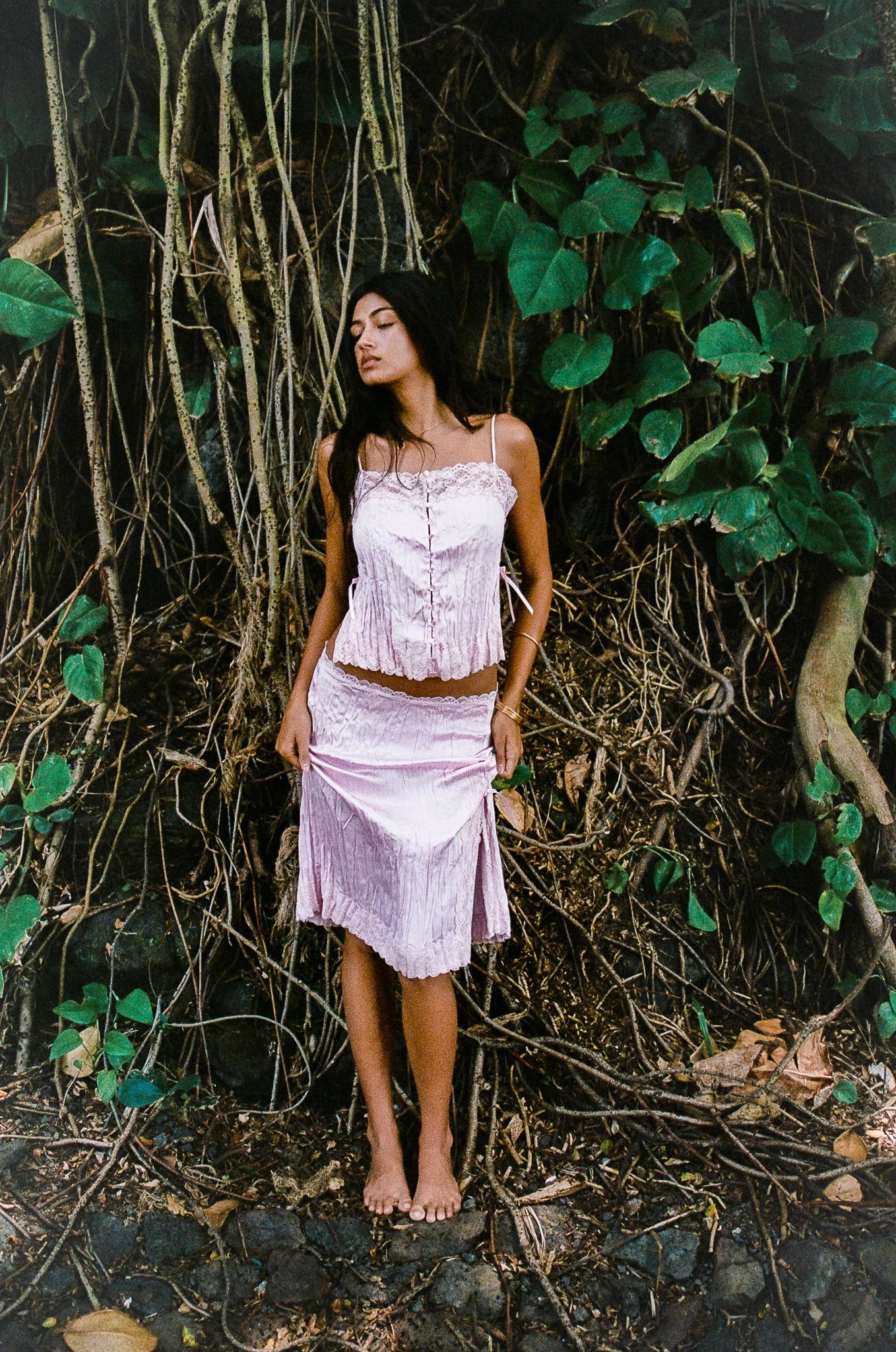 Countryside Satin Midi Skirt French Rose