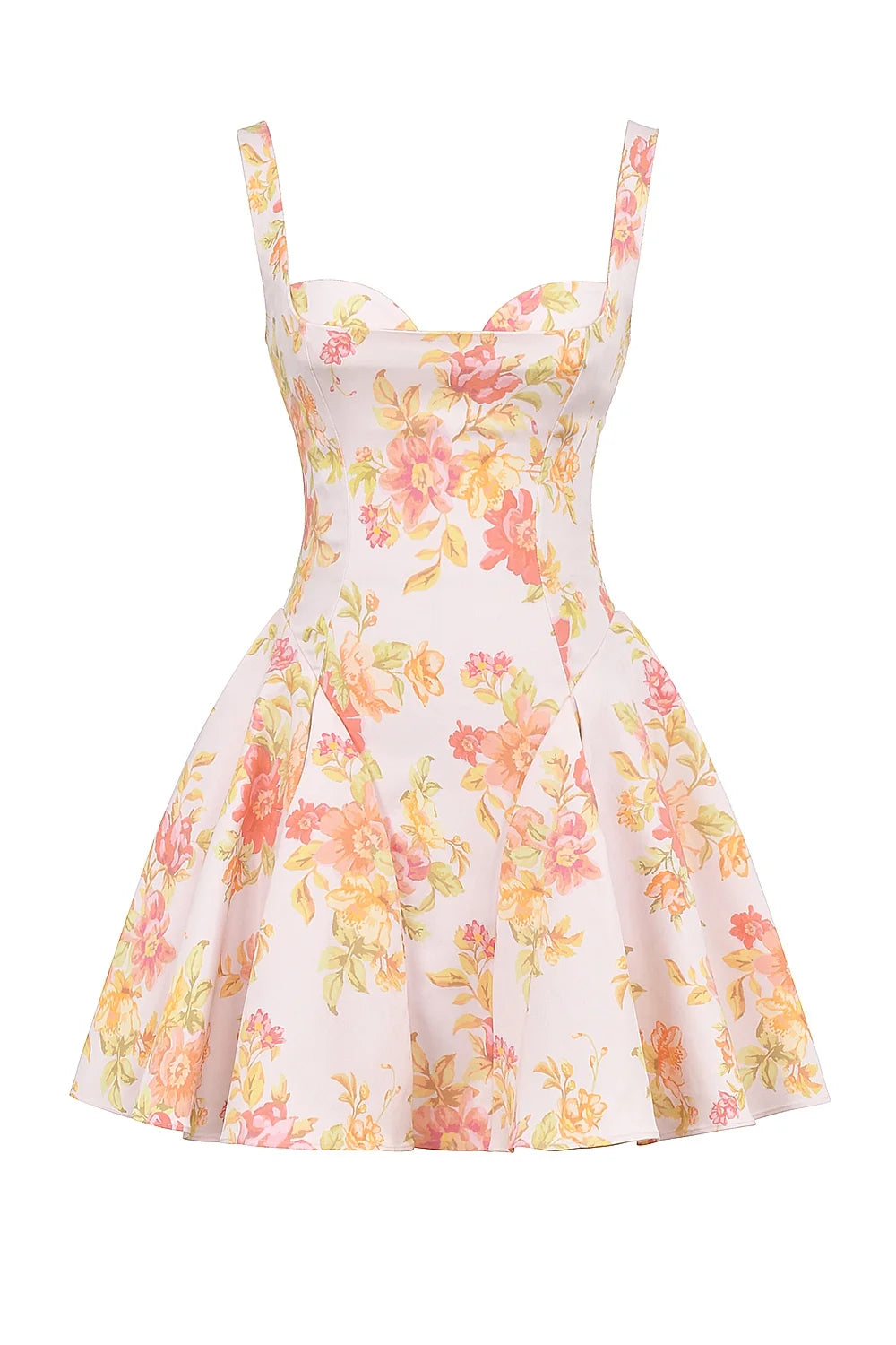 peach poppy print twill mini dress
