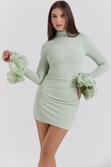 pistachio ruffle cuff mini dress sale