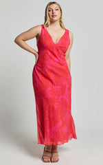 Jodie Midi Dress V Neck Slip Dress in Pink Floral