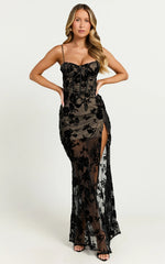 Violeta Maxi Dress Corset Front Burnout Dress in Black