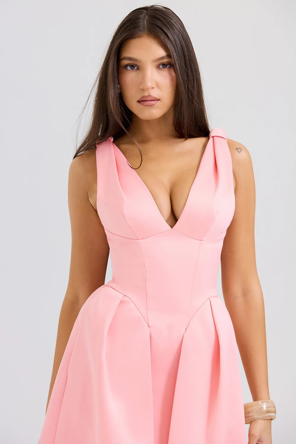 peach satin pleated midi dress sale