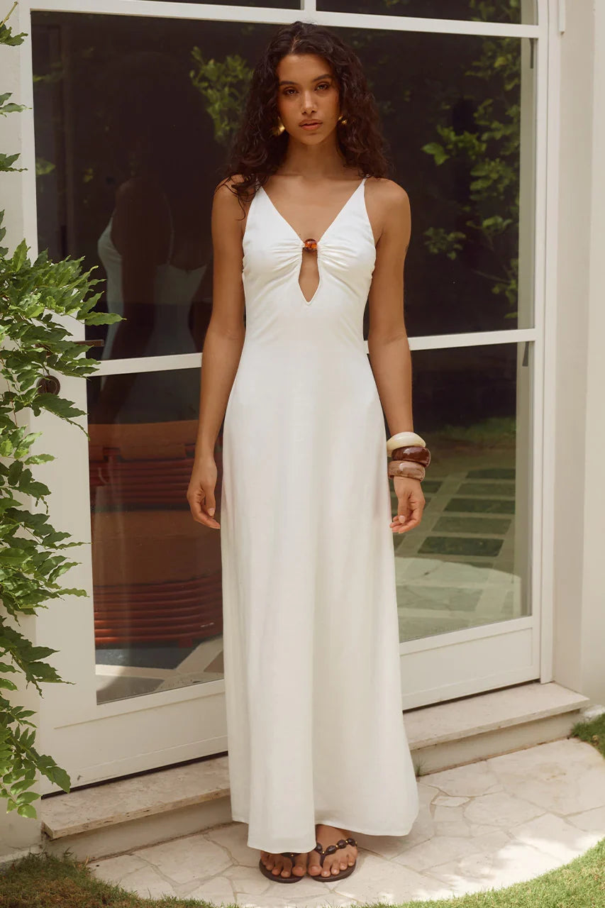 UNITY LOW PLUNGE MAXI DRESS WHITE