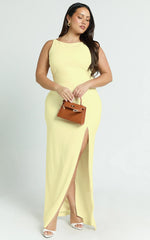 Indi Maxi Dress Boat Neck Bodycon Dress in Lemon