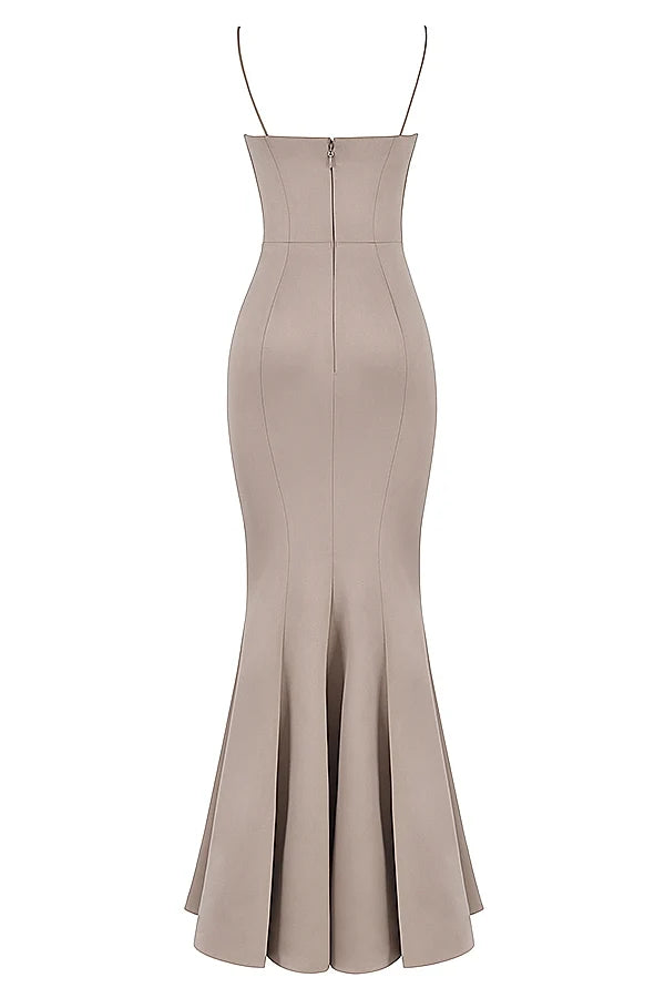 mushroom satin fishtail gown