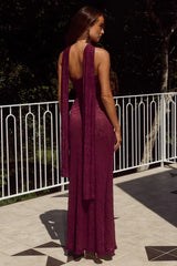 AMANA STRAPLESS SCARF MAXI DRESS WINE