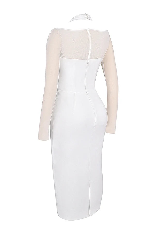 white plunge midi dress