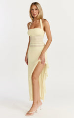 Almarie Midi Dress Halter Neck Mesh Dress in Lemon