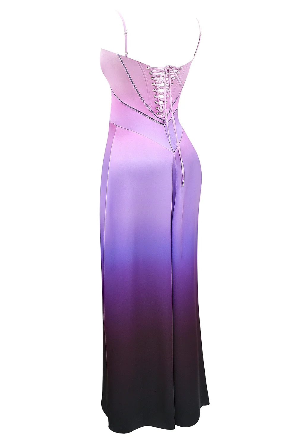 ombre print lace up maxi dress