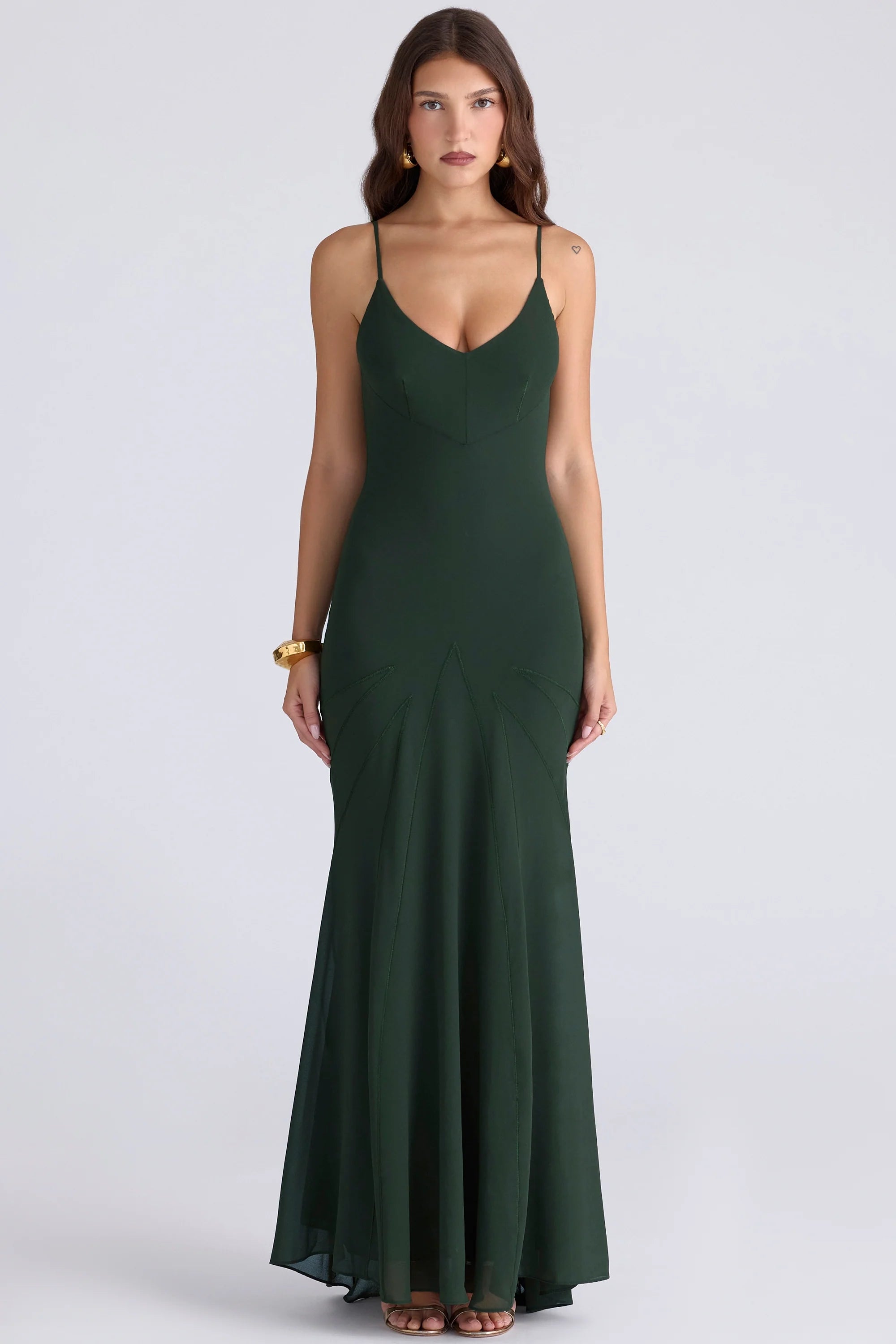 forest green georgette panelled maxi dress