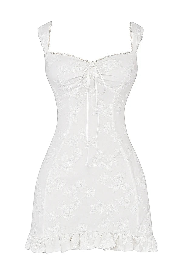 white embroidered mini dress
