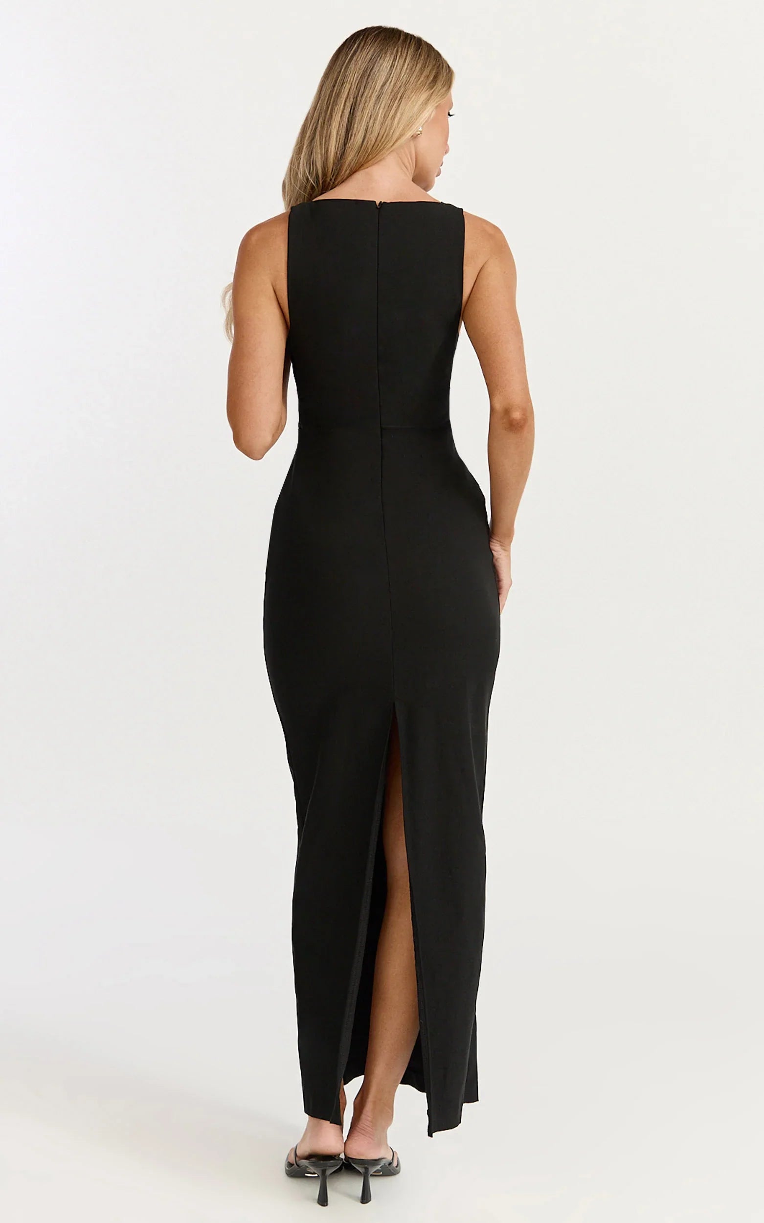 Liora Midi Dress Boat Neck Side Twist Strap Midi Dress in Black