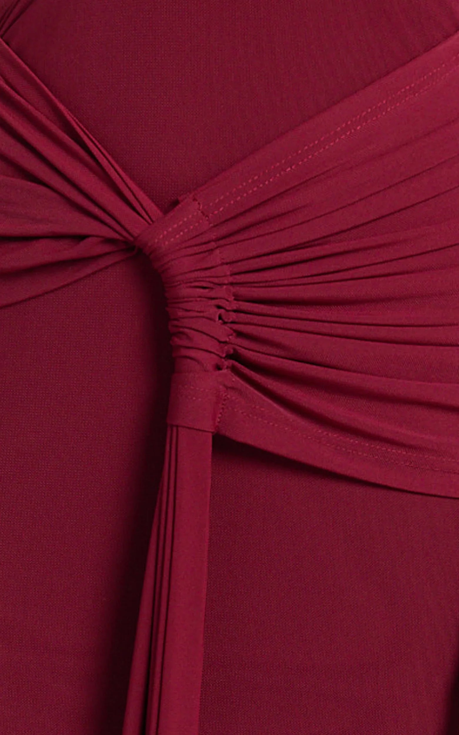 Mandy Midi Dress Knot Detail Cut Out Mesh Dress in Wine