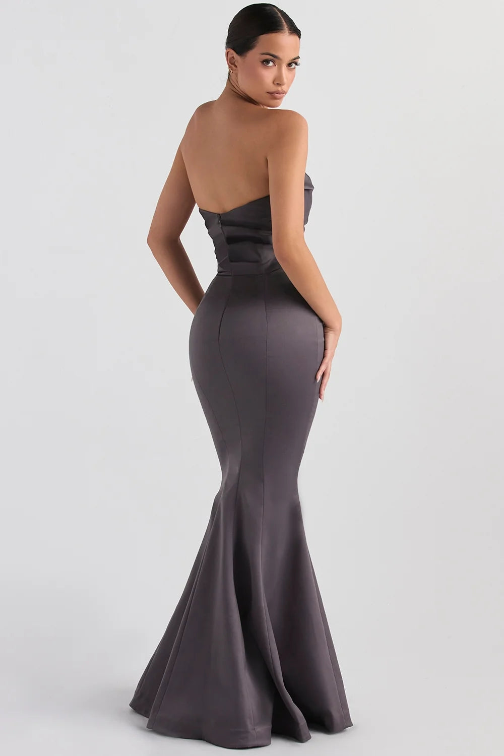 shadow satin strapless gown