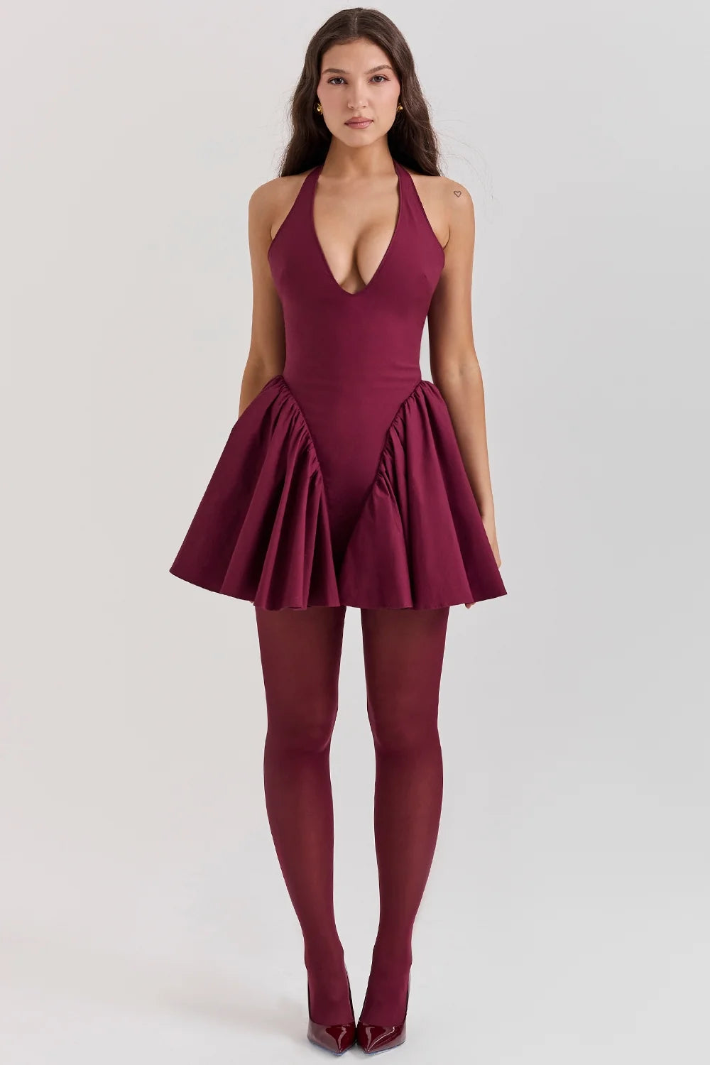 wine halter mini dress