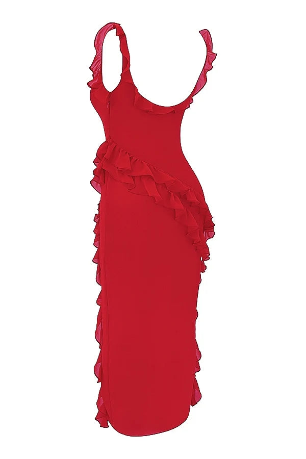 cherry ruffle maxi dress