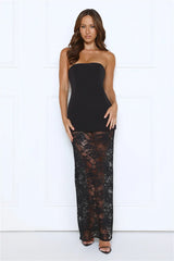 Sleek Silhouette Strapless Lace Maxi Dress Black