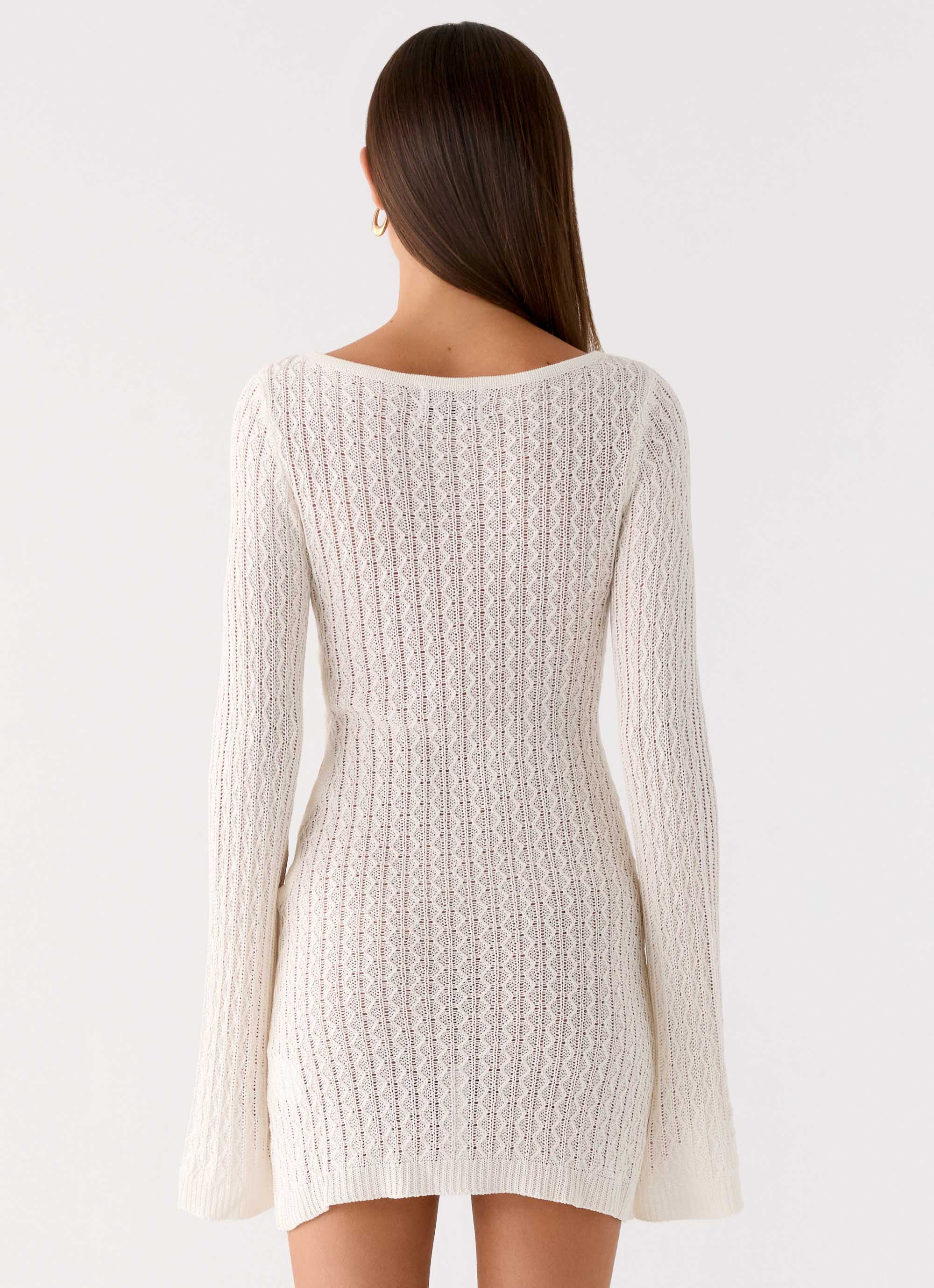 Zenzi Long Sleeve Crochet Mini Dress White