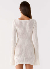 Zenzi Long Sleeve Crochet Mini Dress White