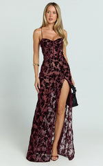 Violeta Maxi Dress Corset Front Burnout Dress in Wine