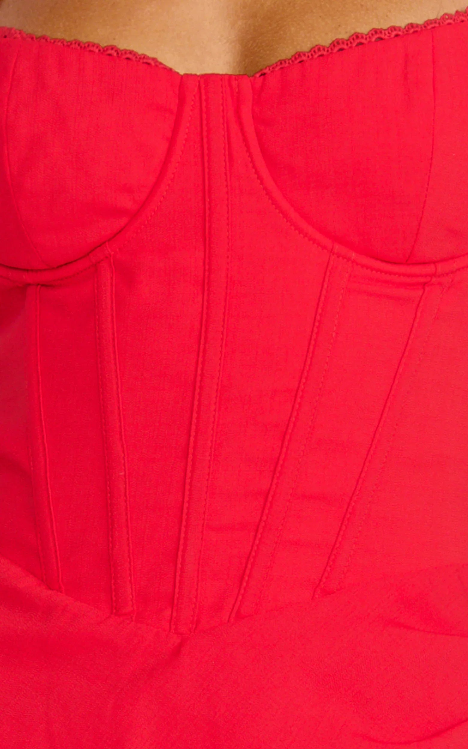Lila Midi Dress V Neck Corset Top Bodycon Dress in Red