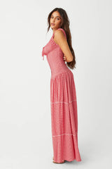 Christabelle Ruffle Maxi Dress Ladybug Gingham