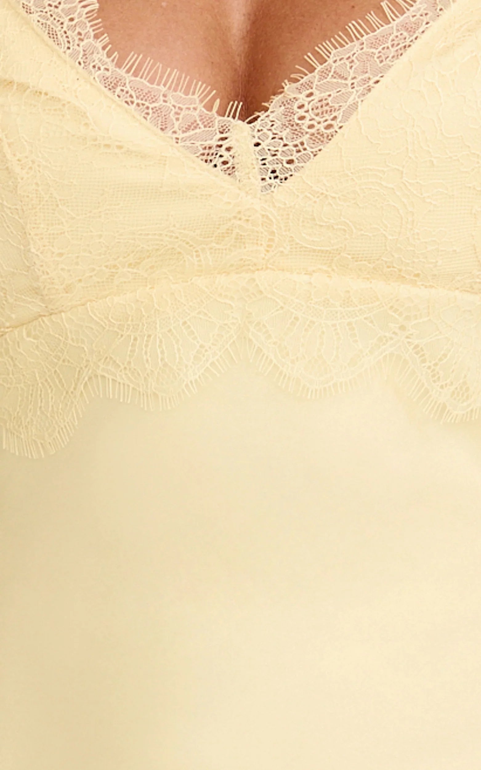 Kyra Maxi Dress Lace Bust And Tie Back Satin Dress in Lemon