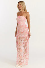 Lima Maxi Dress Strapless Floral Embellished Column Dress in Pink