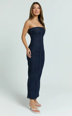 Keziah Maxi Dress Denim Strapless Bodycon Dress in Indigo Wash