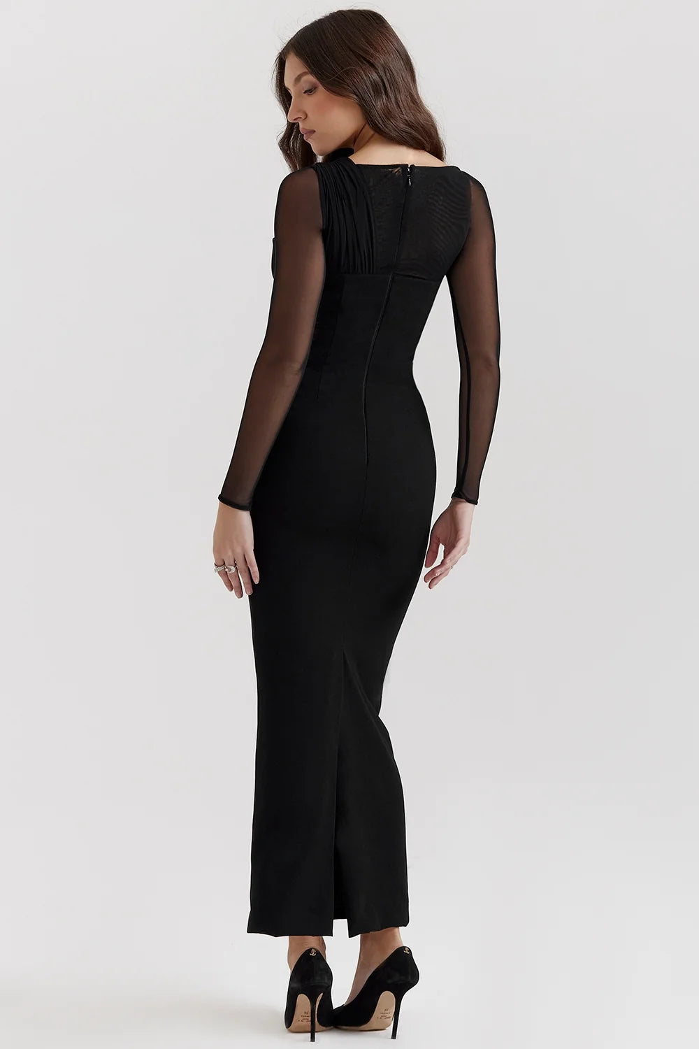 black plunge maxi dress