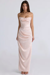 champagne satin strapless gown