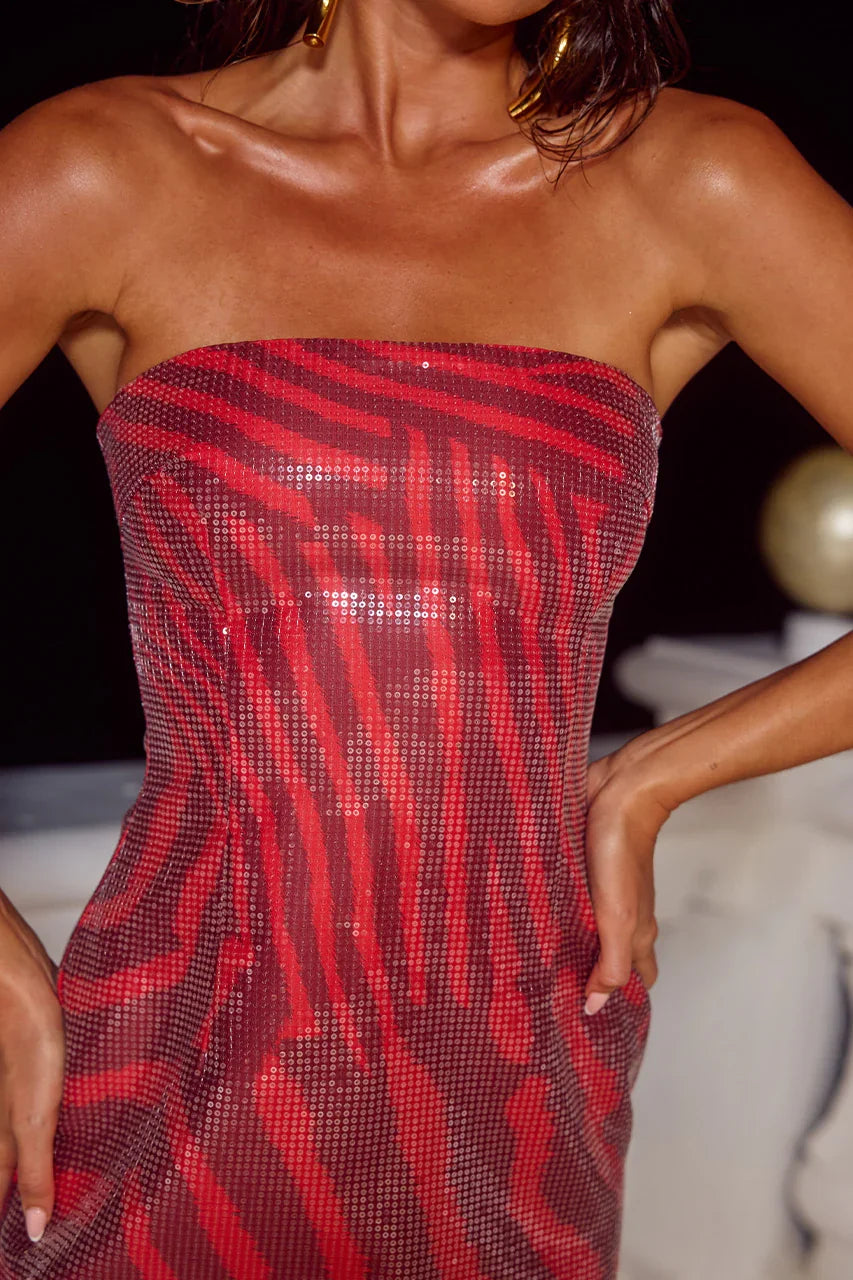 IBIZA STRAPLESS SEQUIN MINI DRESS NOAH CHERRY