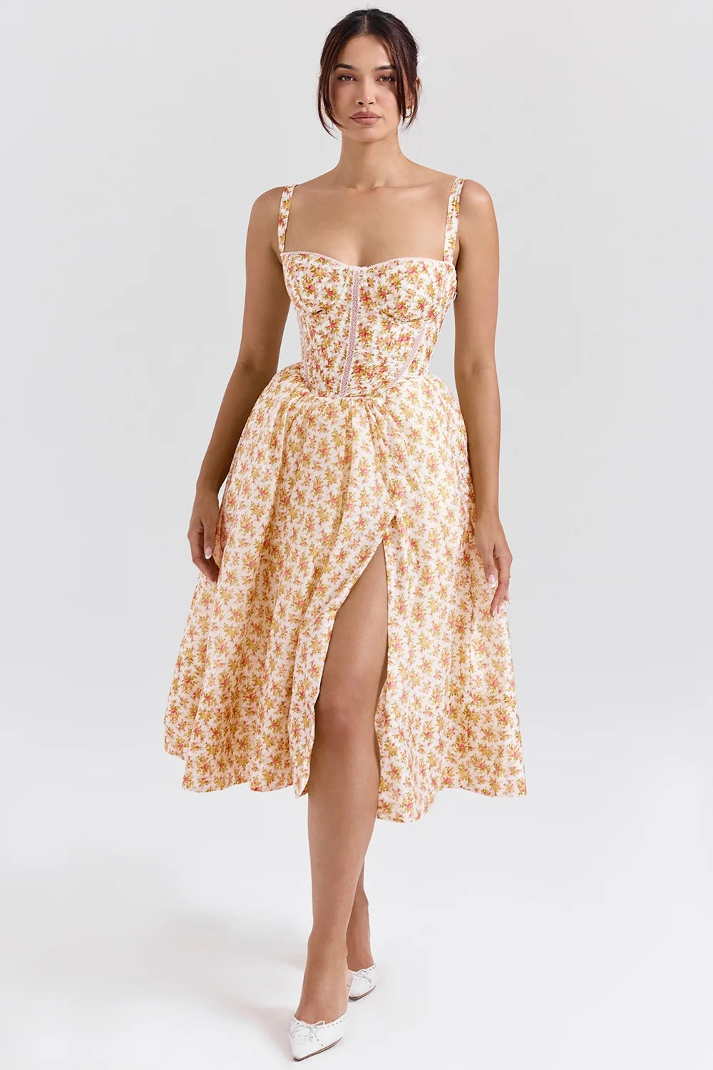 royal rose print corset midi sundress