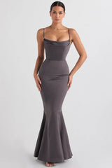 shadow satin fishtail gown
