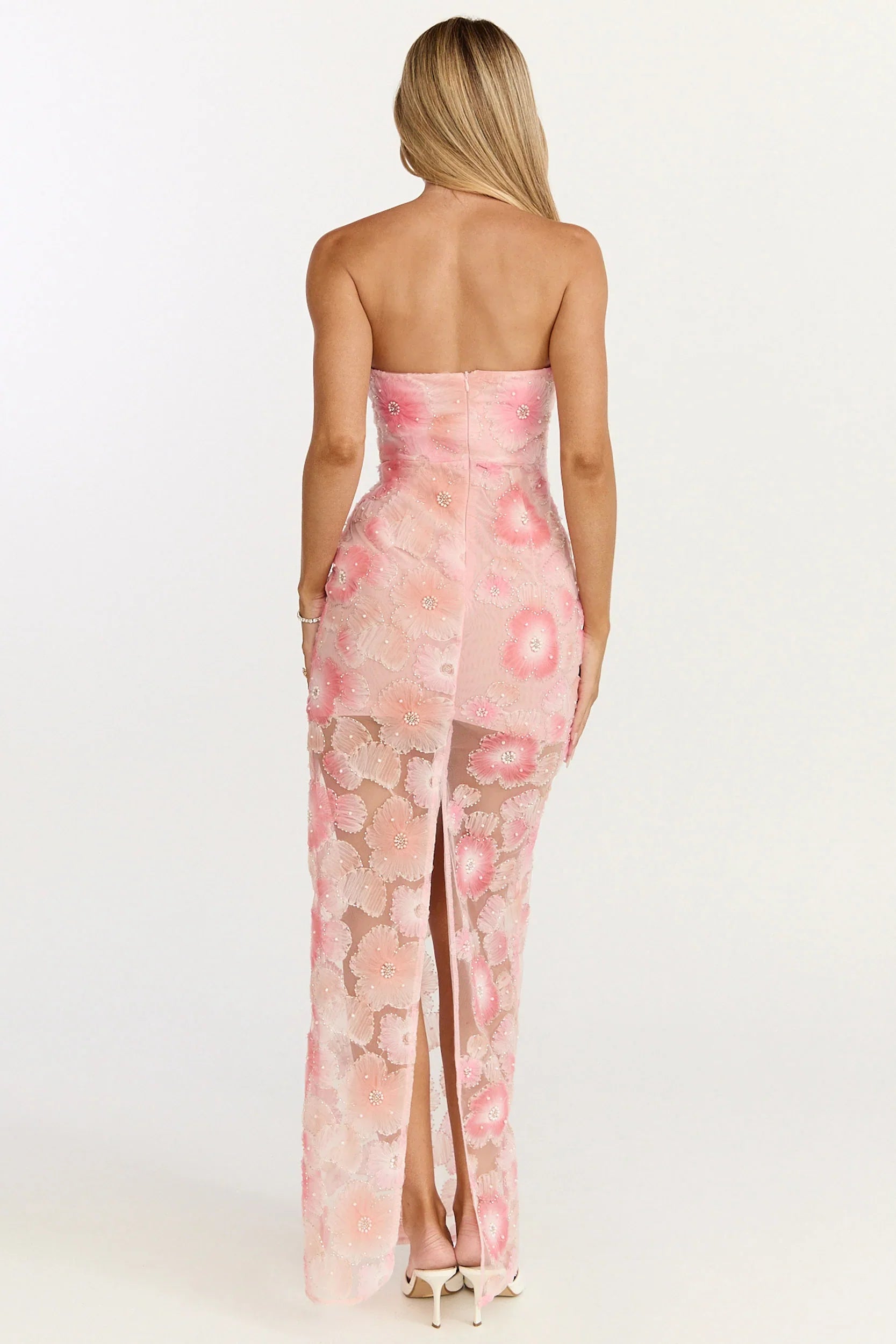 Lima Maxi Dress Strapless Floral Embellished Column Dress in Pink