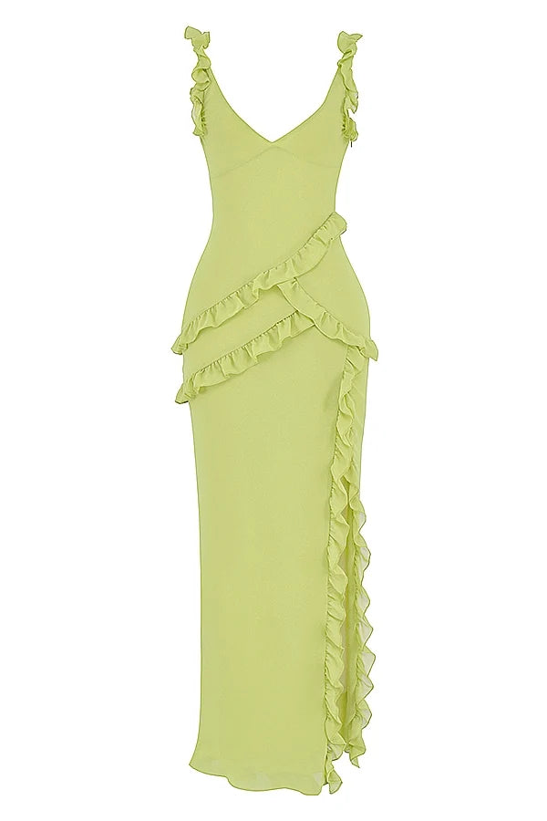 lime ruffle maxi dress