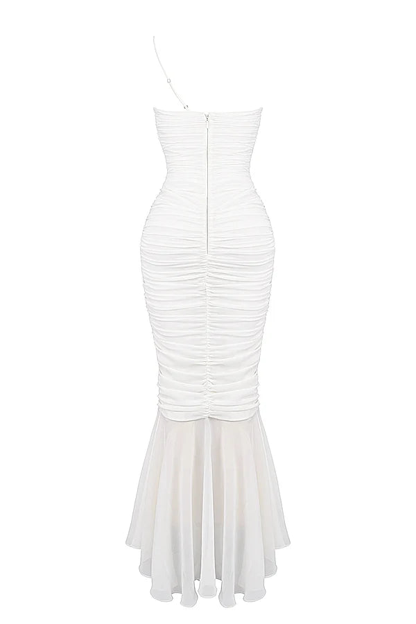 ivory ruched maxi dress