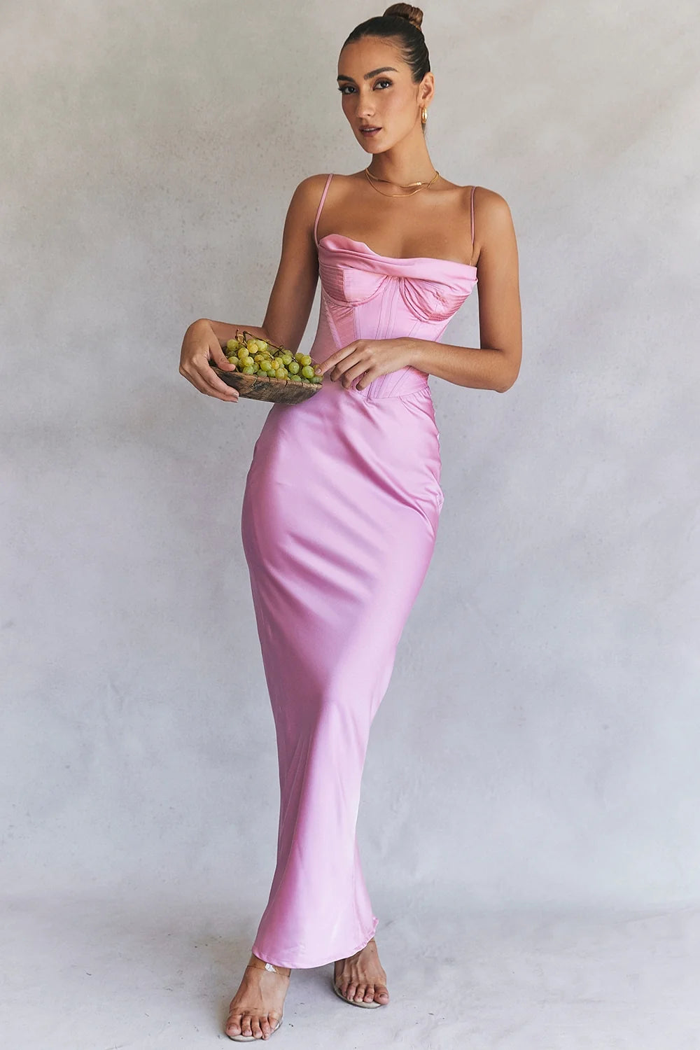 pink corset maxi dress