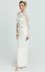 Crisanta Maxi Dress Long Sleeve Contrast Lace Bodycon Dress in Ivory